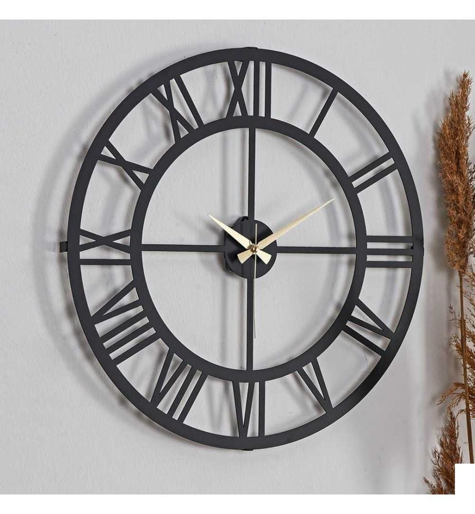 Horloge murale décorative, noire, 100% métal