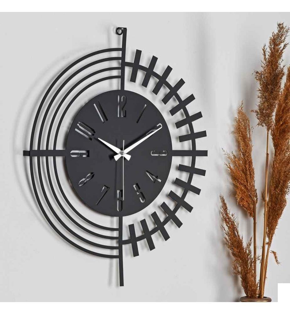 Horloge murale décorative, noire, 100% métal