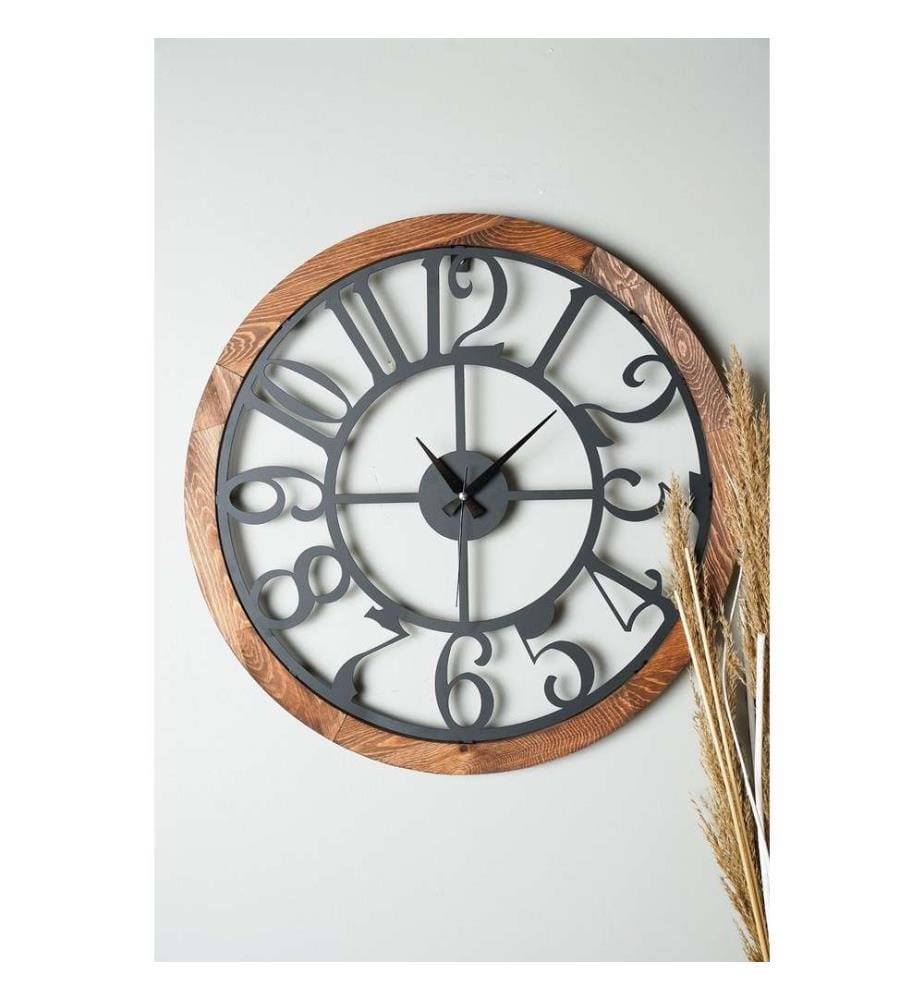Horloge murale décorative, noyer, noir, 100% métal