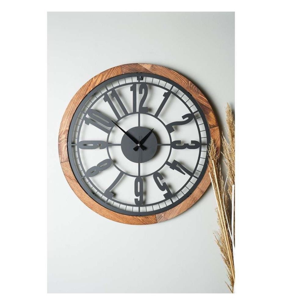 Horloge murale décorative, noyer, noir, 100% métal