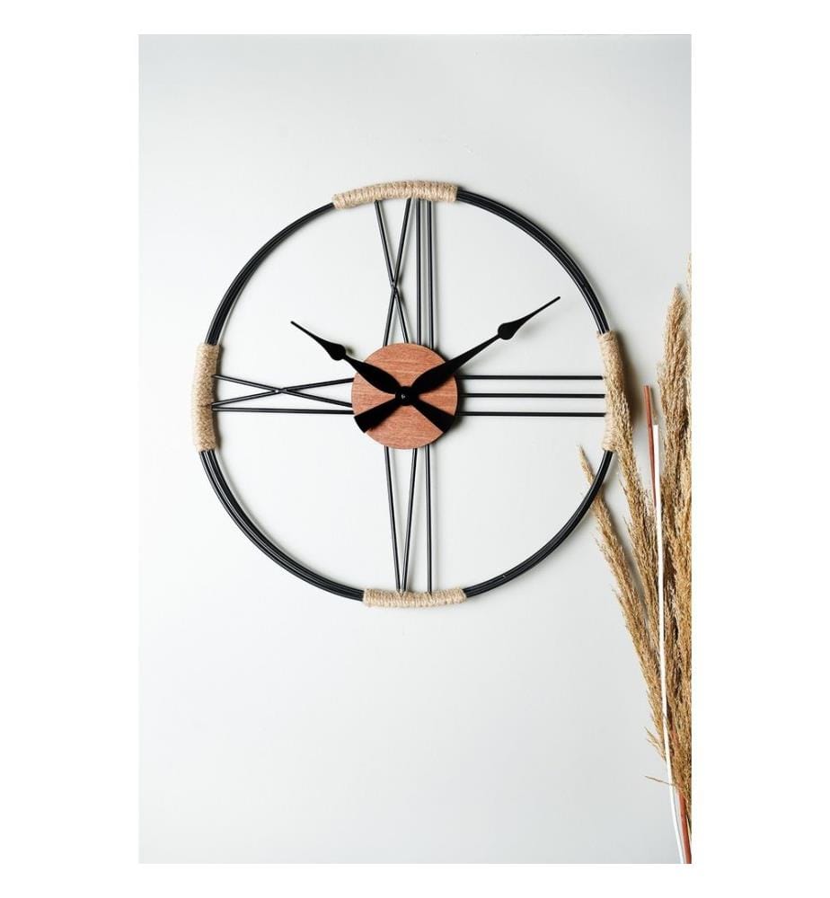 Horloge murale décorative, noyer, noir, 100% métal