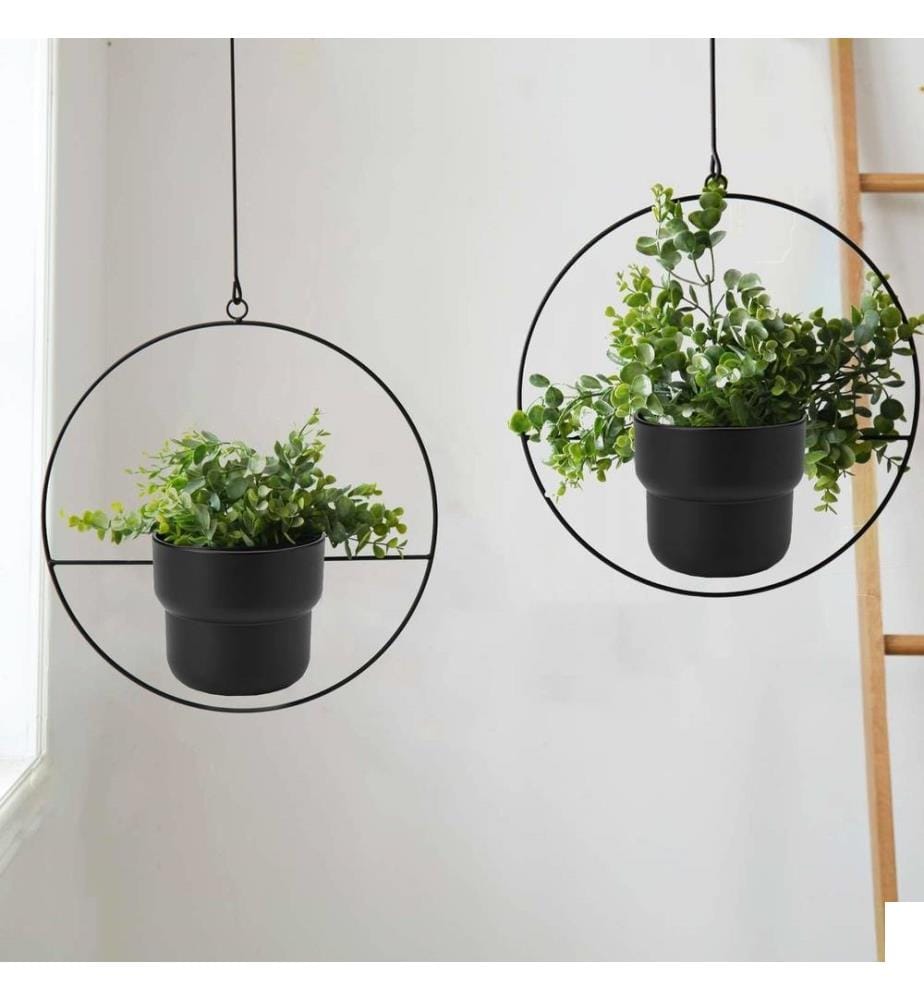 Jardiniere, Black, Hook And Rope Are Included