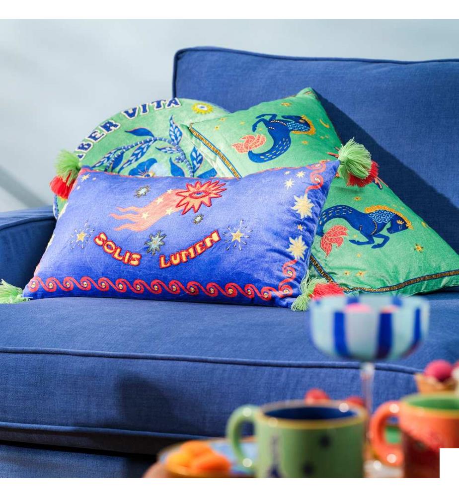 Coussin, bleu foncé, 55% VISCOSE / 45% COTON VELVET