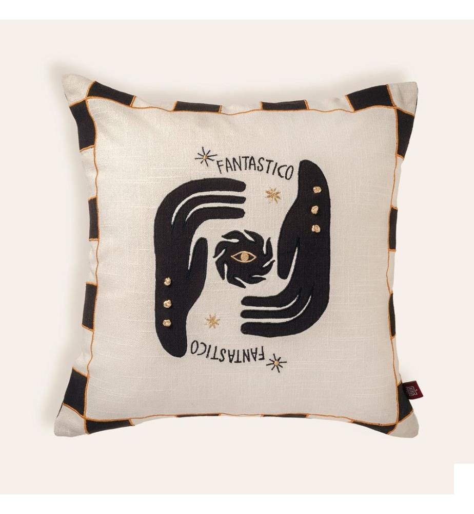 Coussin, Beige, Noir, 100% COTON