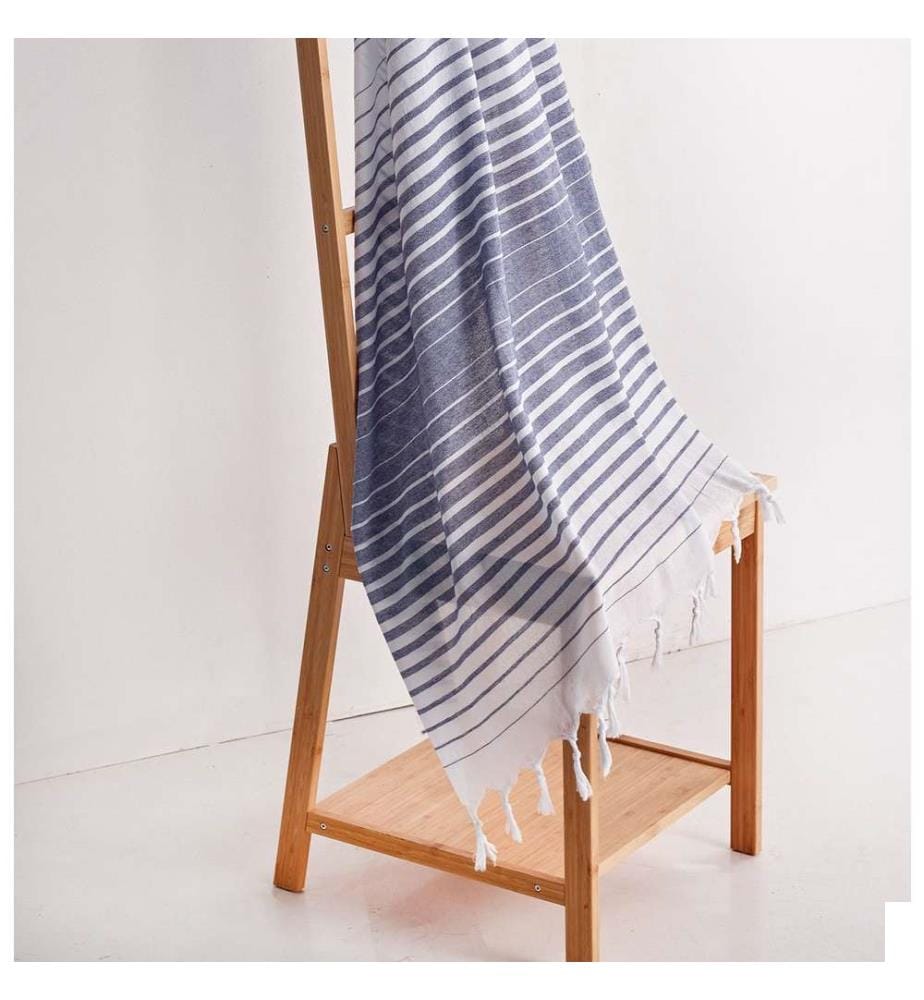 Fouta, serviette de plage, bleu foncé, 100% coton, haute absorption d'eau