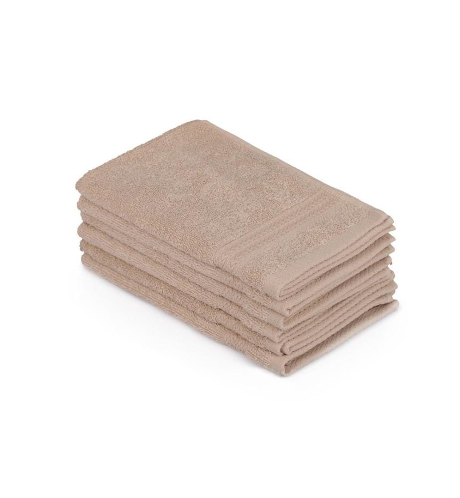 Ensemble de serviettes de toilette, 6 pièces, beige, 100% coton