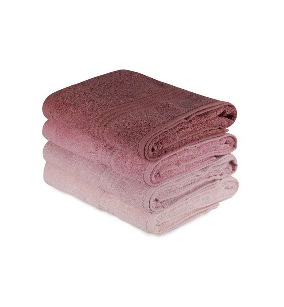 Ensemble de serviettes de bain, 4 pièces, rose poudré rose pâle, coton, 500 gr-m²,