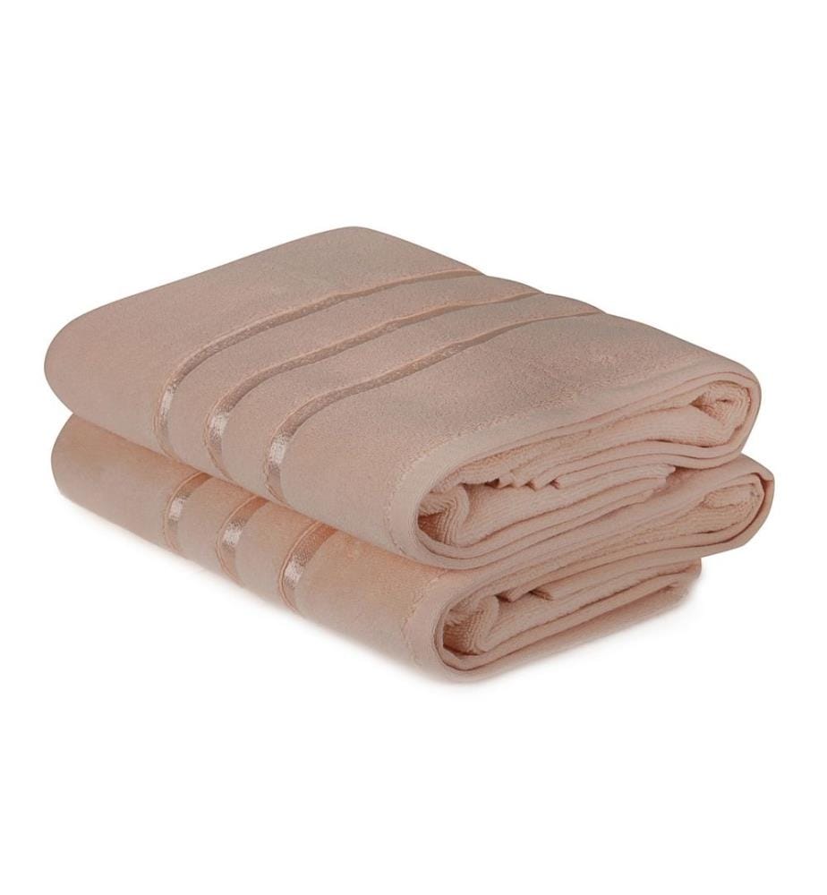 Set de serviettes de bain, 2 pièces, saumon, microcoton, 560 gr-m²,
