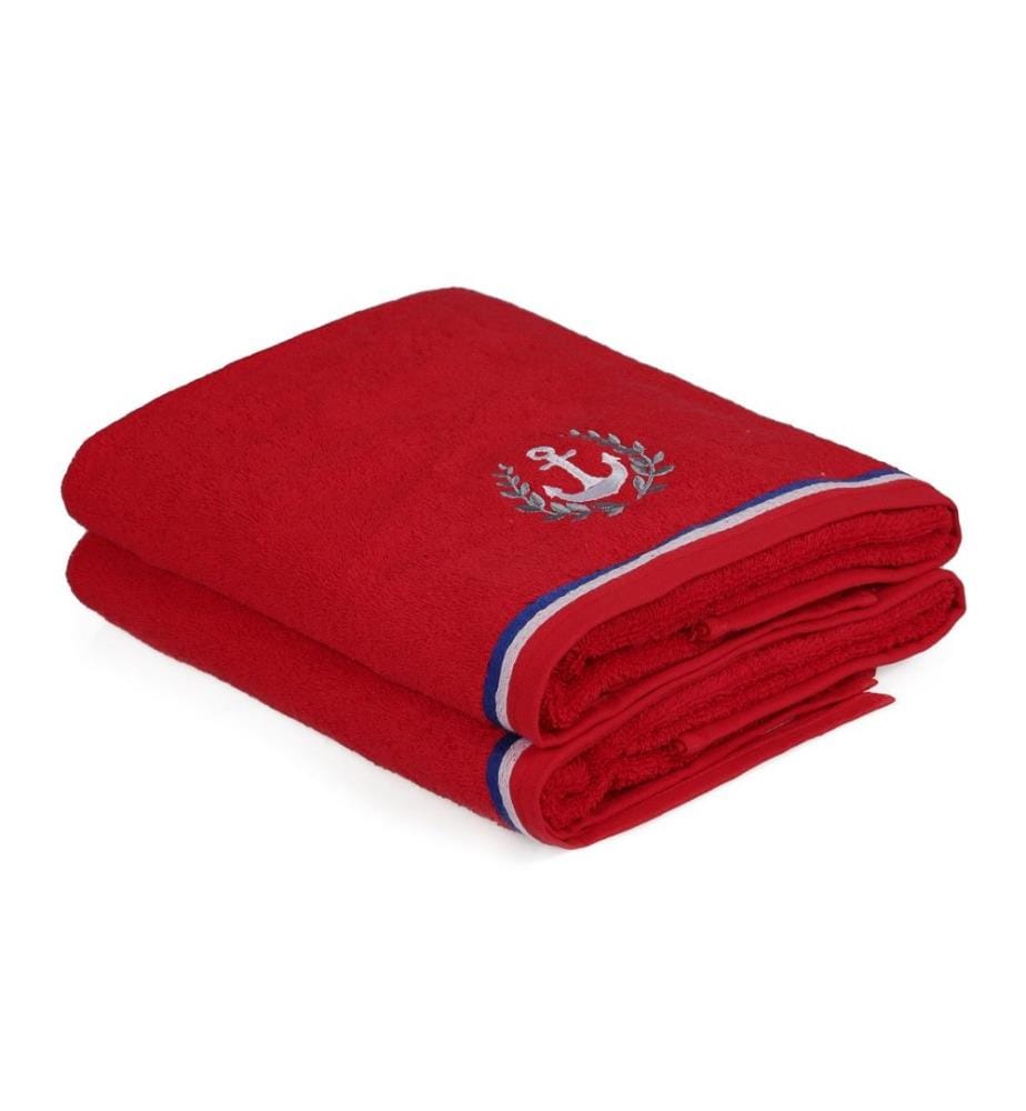 Set de serviettes de bain, 2 pièces, rouge, coton, 460 gr-m²,