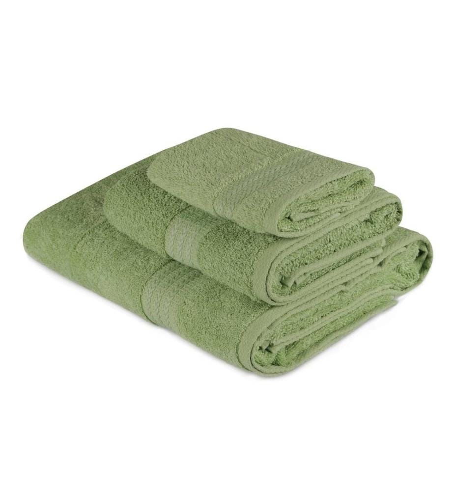 Set de serviettes, 3 pièces, vert, coton, 500 gr-m²,