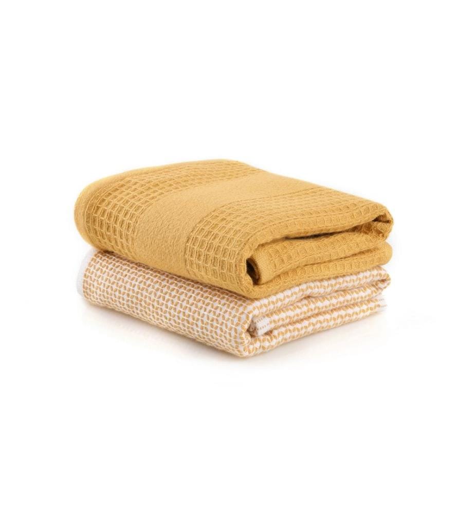 Set de serviettes de toilette, 2 pièces, multicolore, 100% microcoton