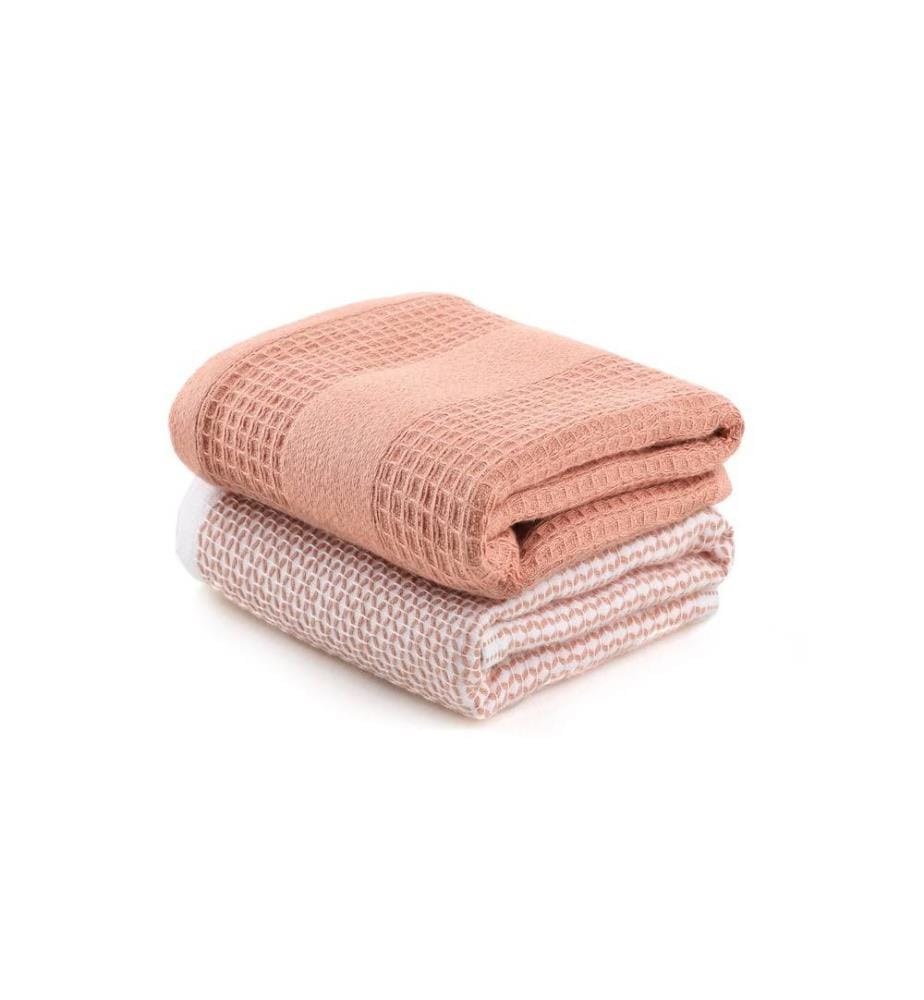 Set de serviettes de toilette, 2 pièces, multicolore, 100% microcoton