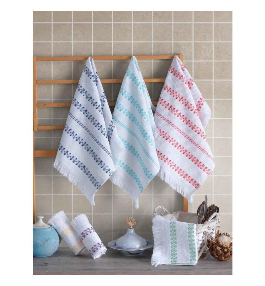 Set de serviettes de toilette, 6 pièces, rouge, bleu, bleu foncé, vert, violet, 100% coton