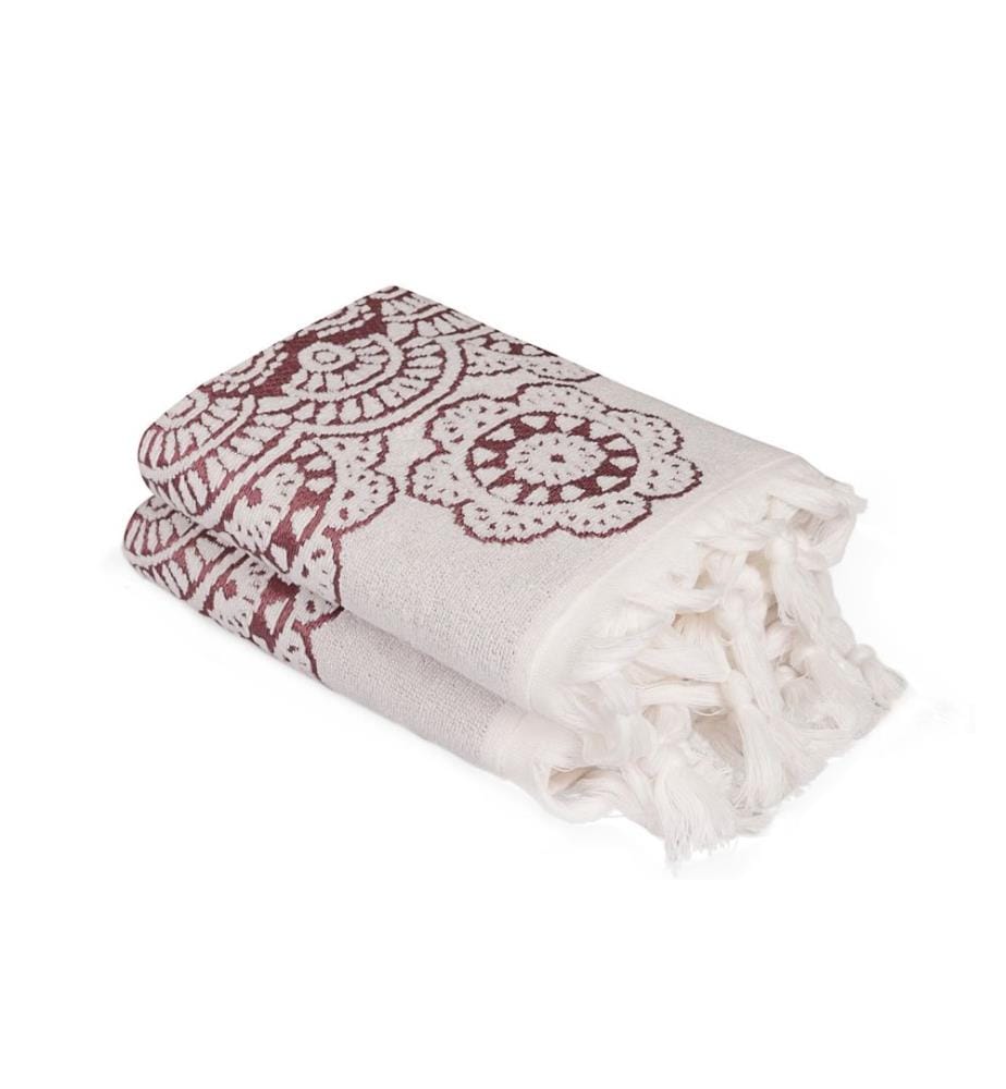 Set de serviettes, 2 pièces, Ecru Claret Red, Coton, 550 gr-m²,