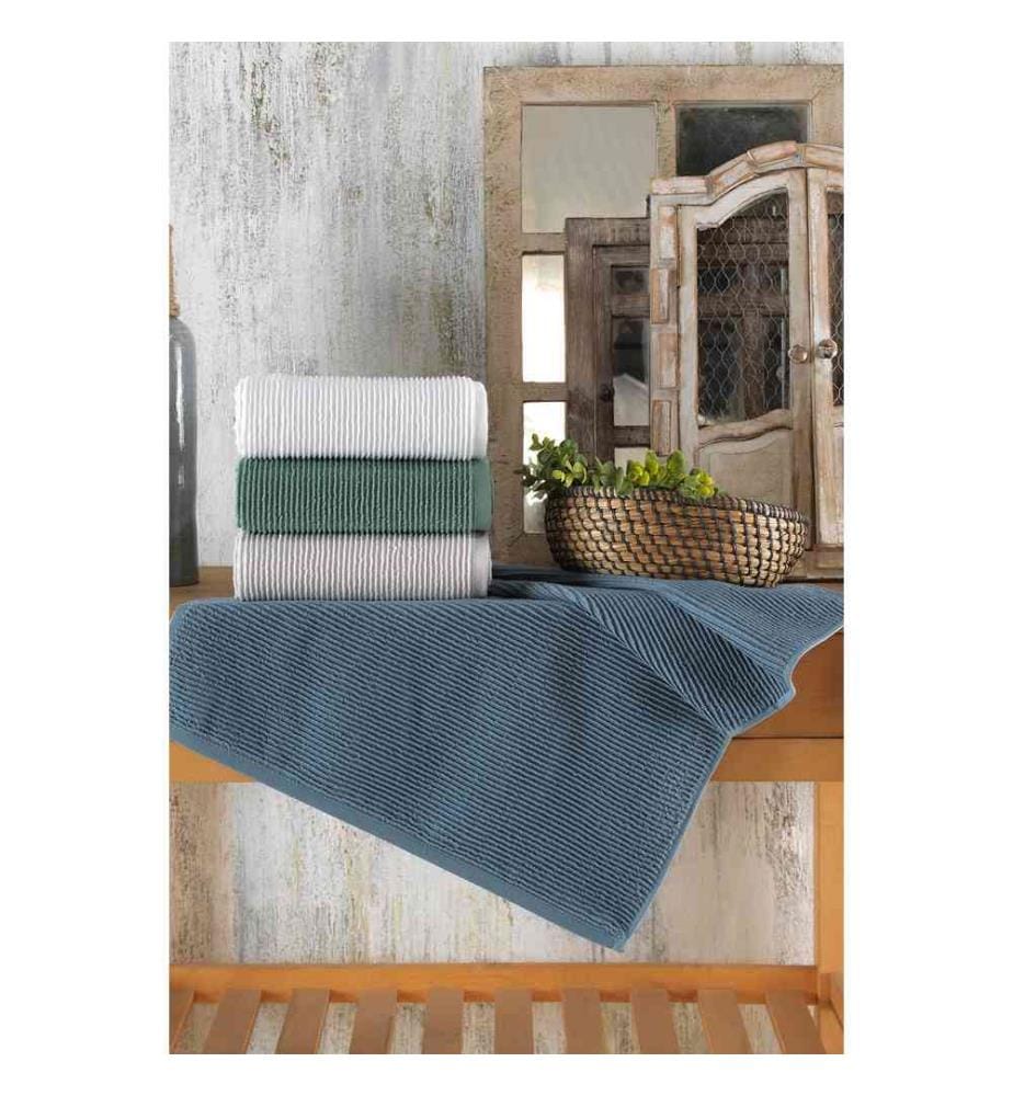 Set de serviettes de toilette, 4 pièces, bleu, gris, crème, blanc, 100% coton