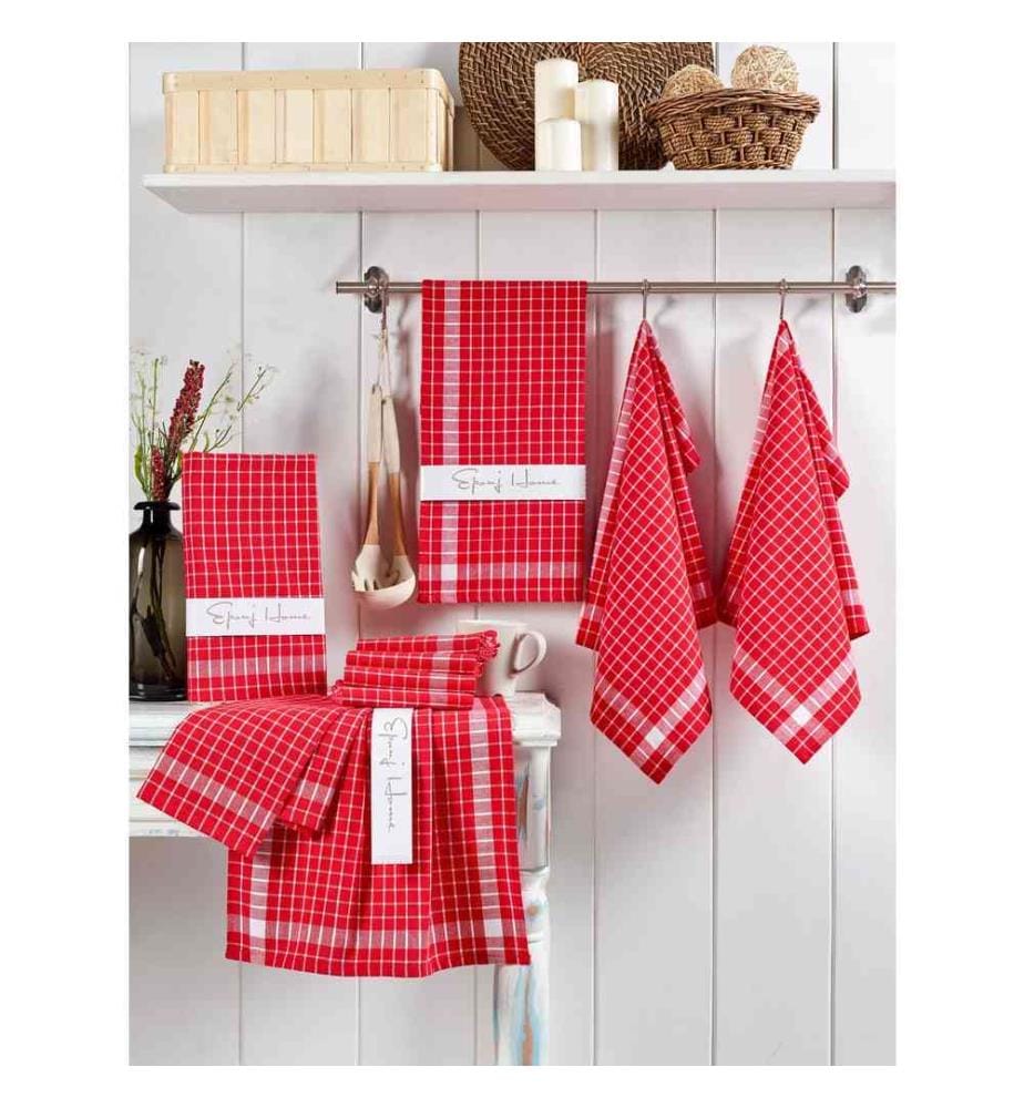Set de serviettes de toilette, 10 pièces, rouge blanc, coton
