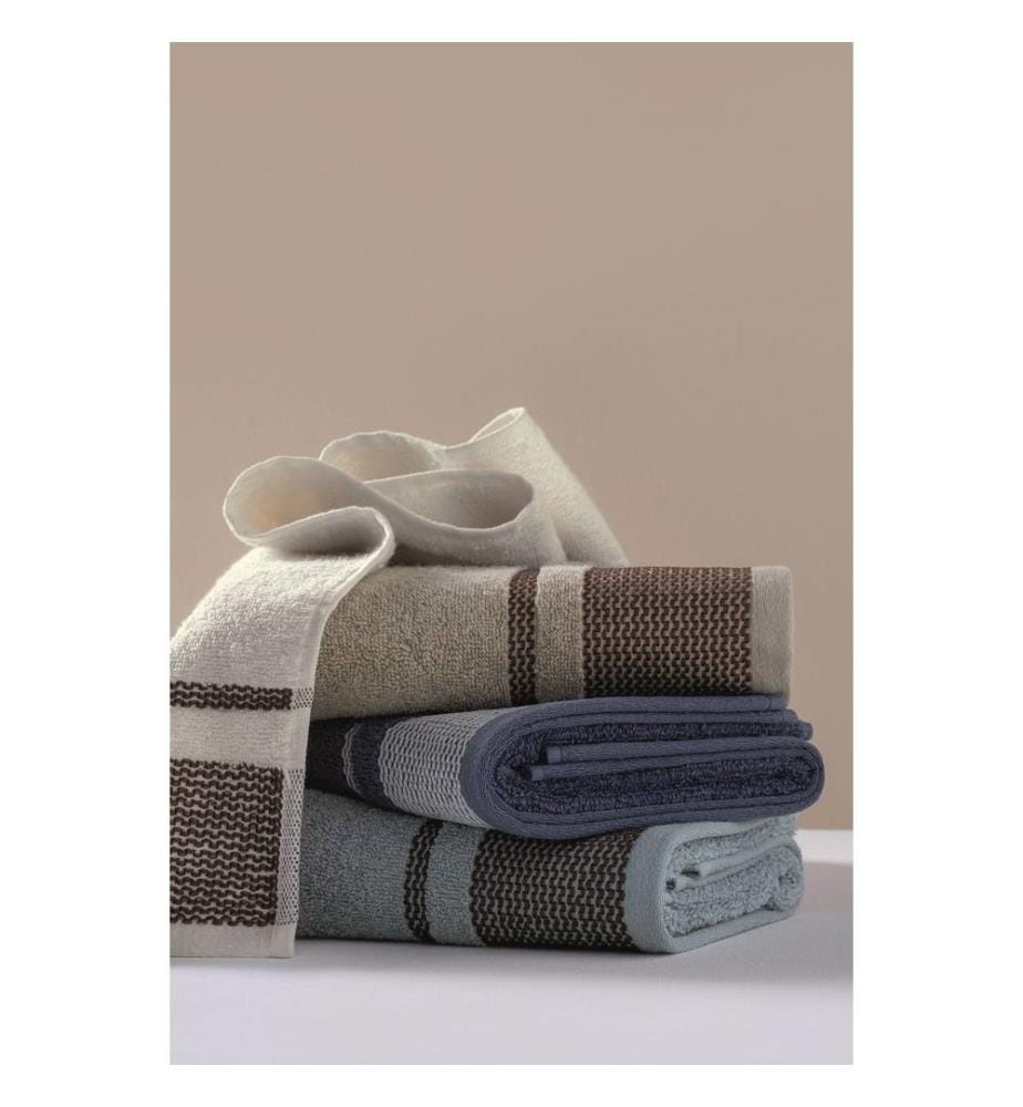 Set de serviettes de toilette, 4 pièces, beige, blanc, bleu, bleu foncé, 97% coton - 3% polyester