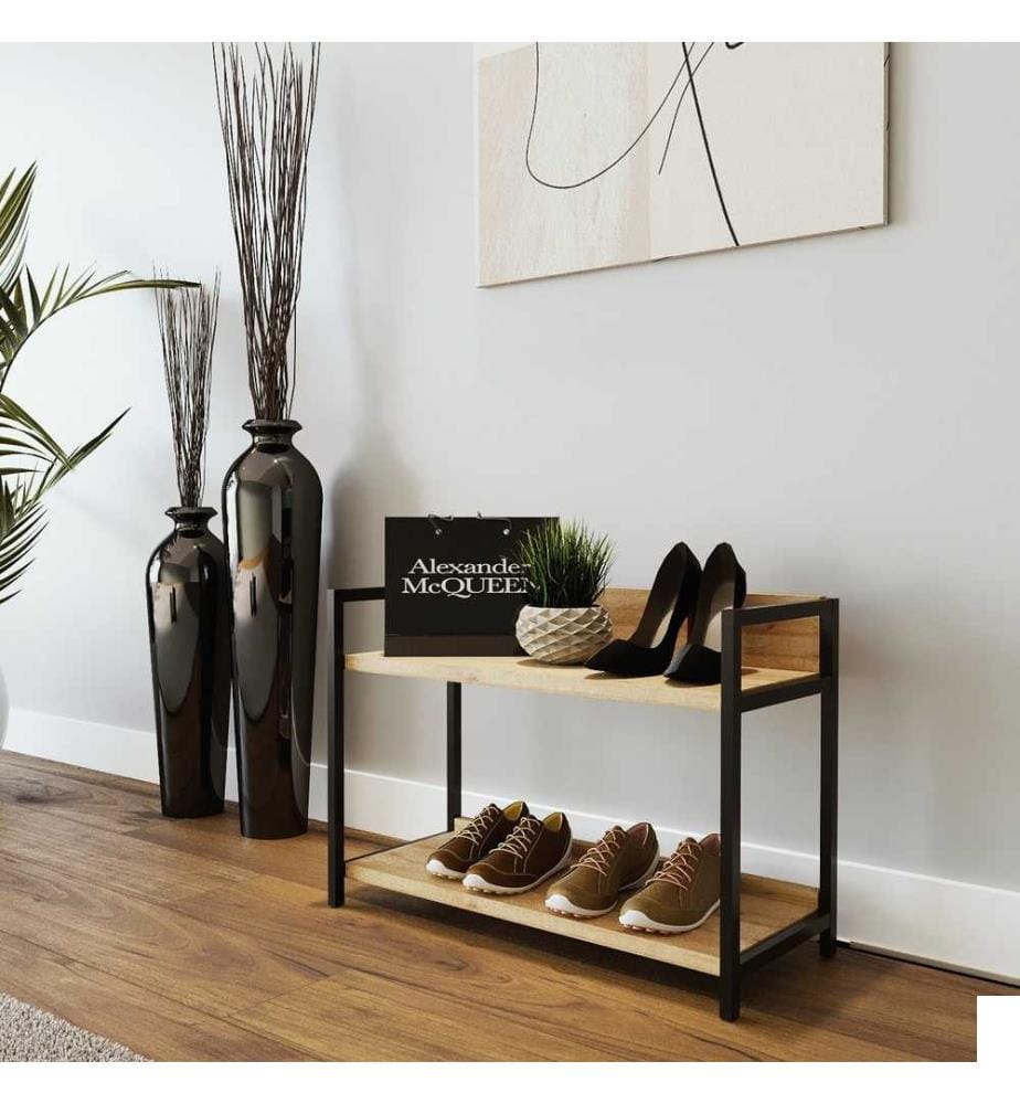 Meuble à chaussures, chêne, noir, panneau de particules mélaminé