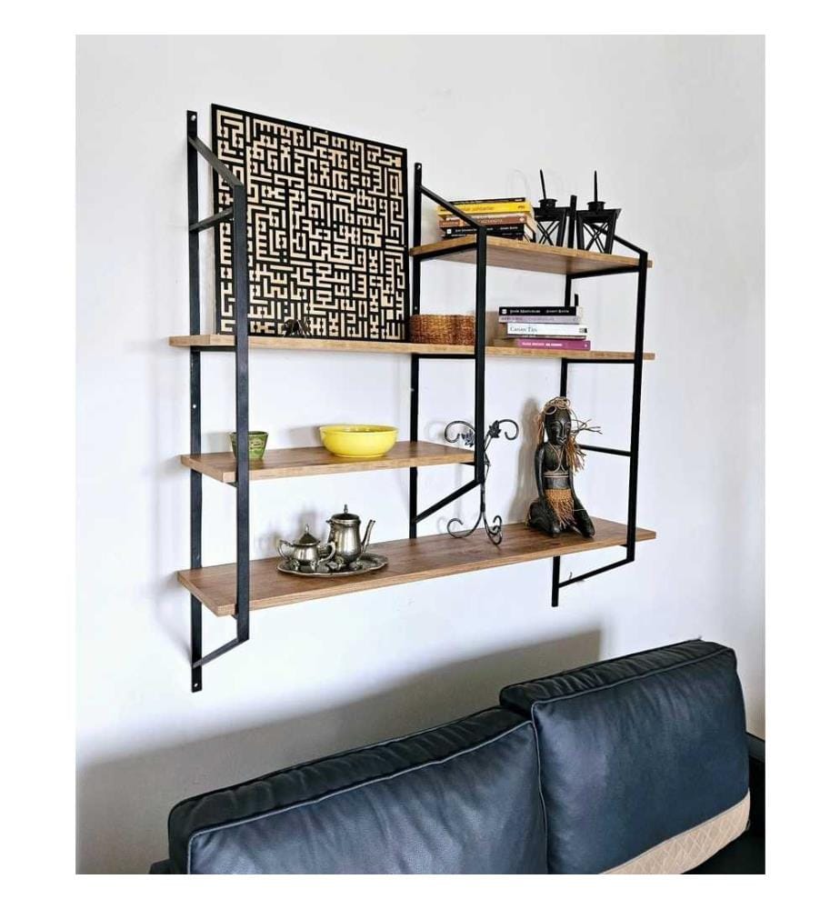 Etagère murale, Noir, Pin Atlantique, Panneau de particules mélaminé, Cadre : Métal