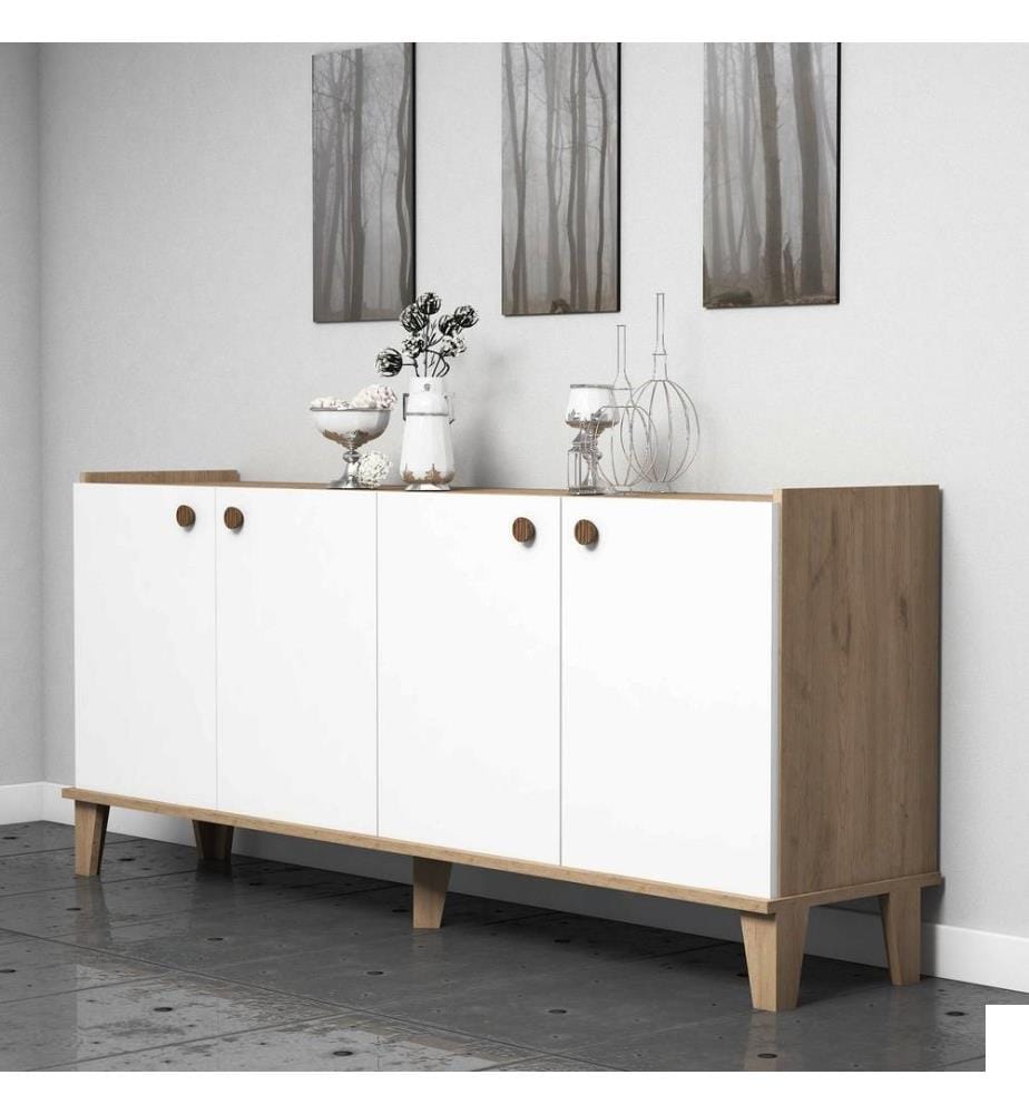Console, chêne blanc, panneau de particules mélaminé
