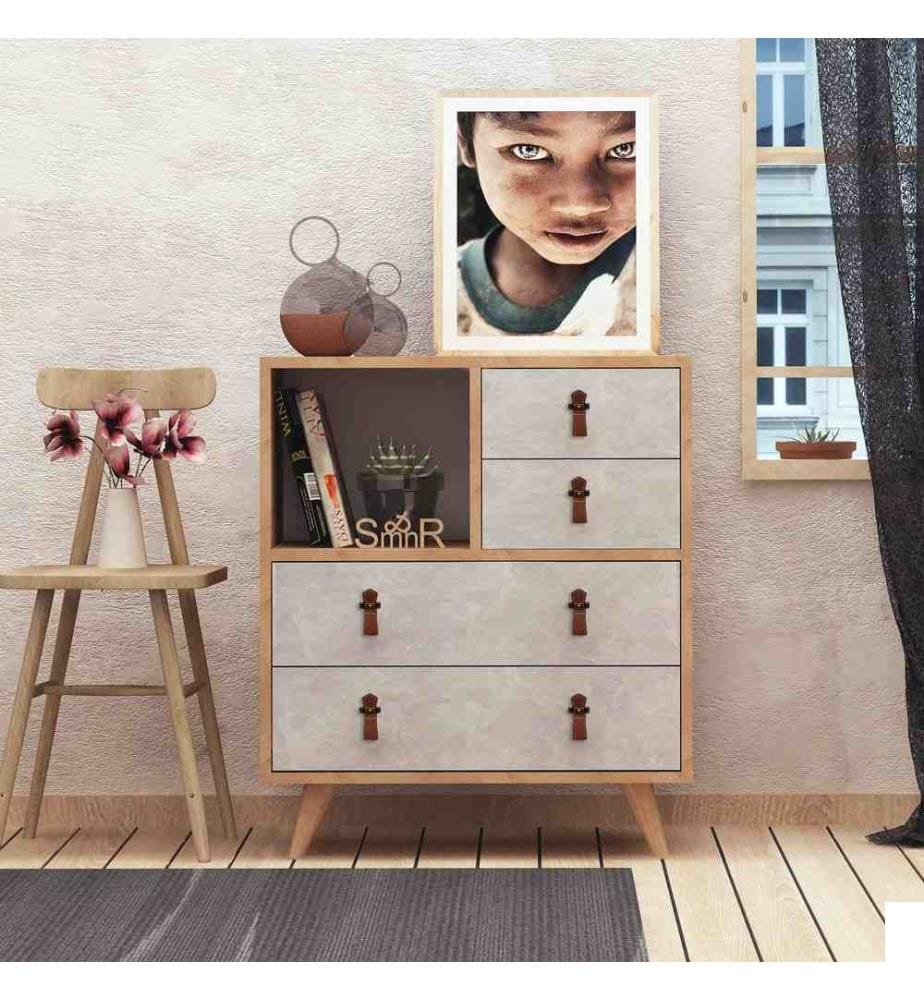 Commode, chêne blanc, panneau de particules mélaminé