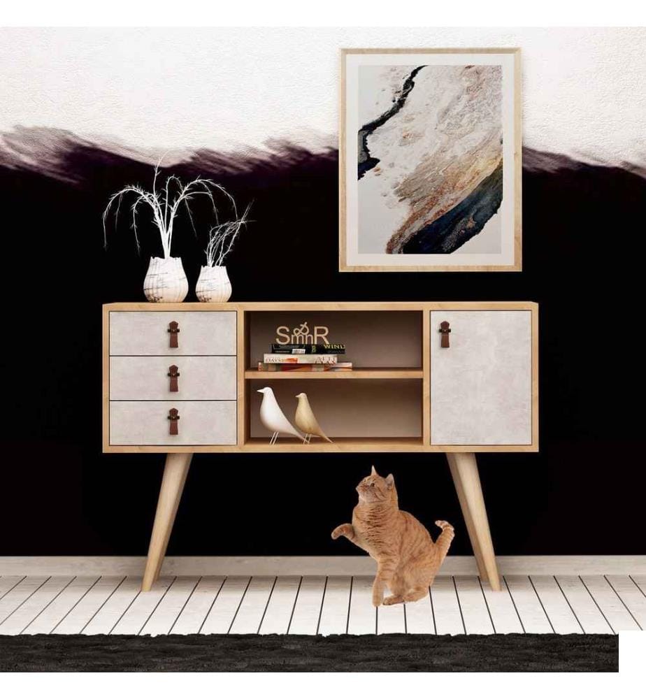 Console, chêne blanc, panneau de particules mélaminé