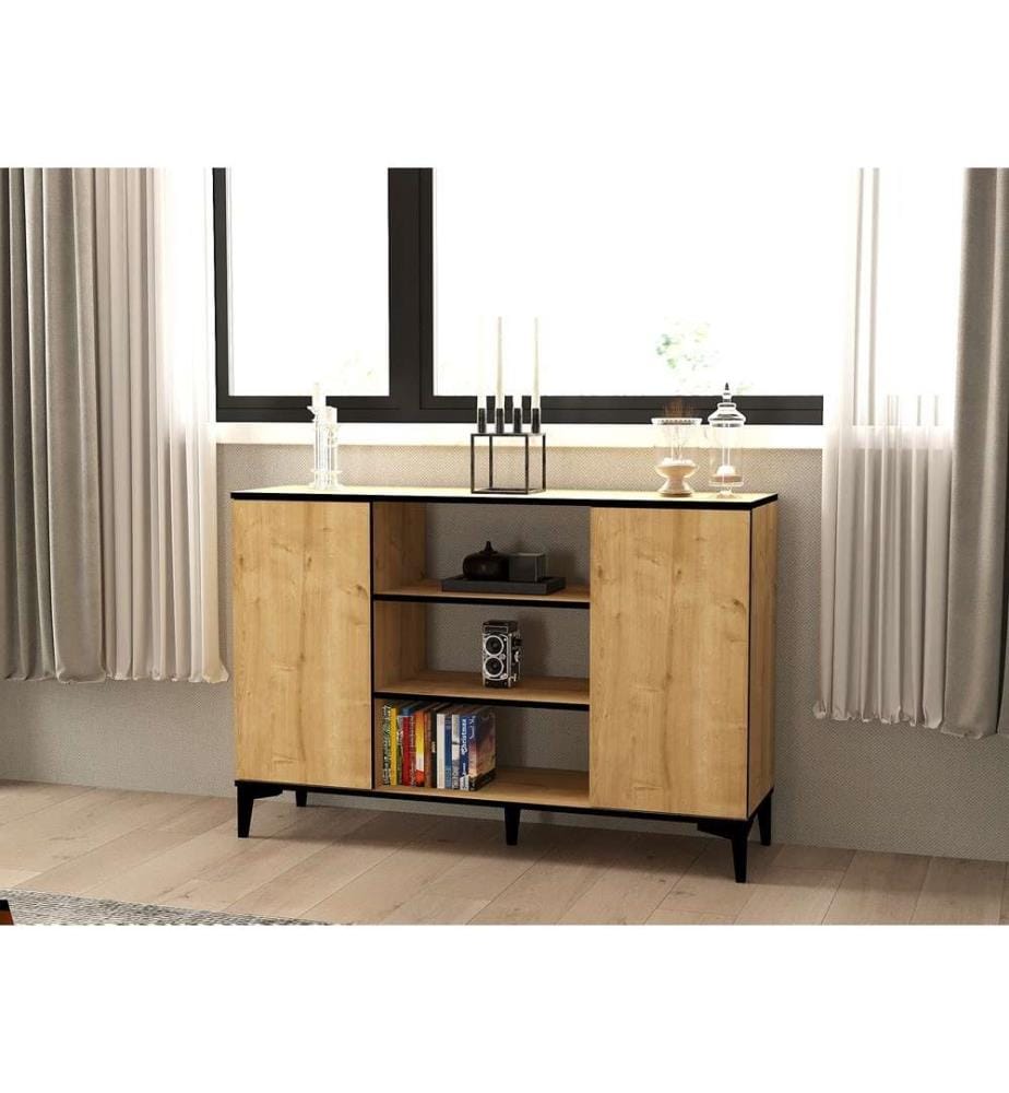 Console, Saphir, Chêne, Noir, Panneau de particules mélaminé