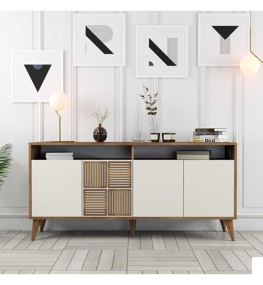 Console, noyer crème, panneau de particules mélaminé