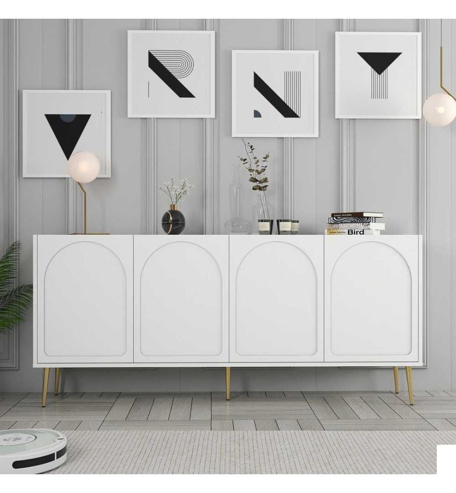 Console, blanc, or, panneau de particules 100% mélaminé