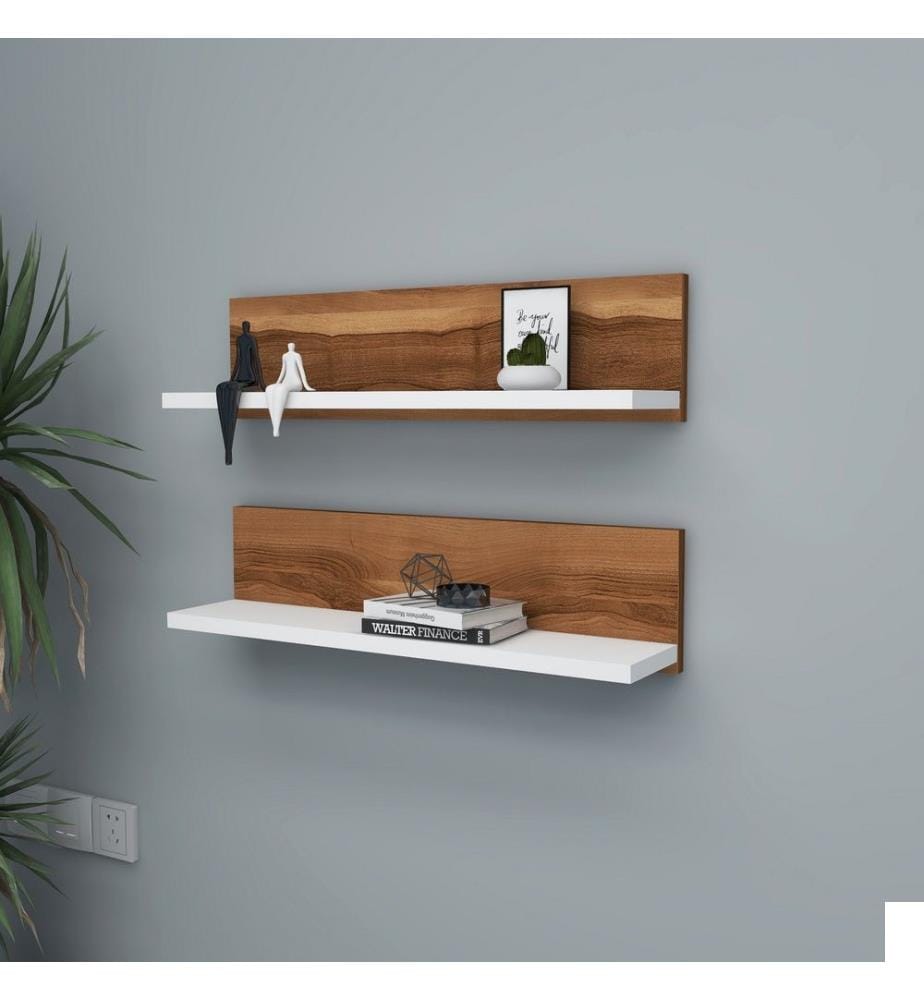 Etagère murale, noyer, blanc, panneau de particules mélaminé