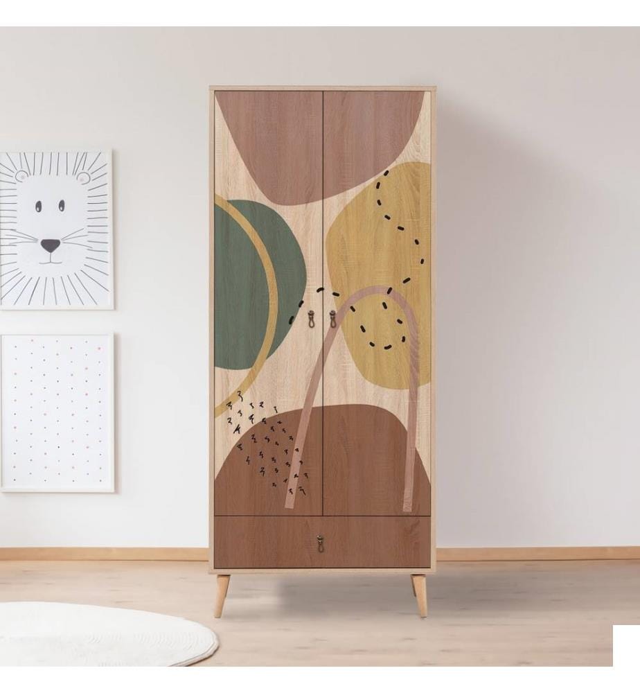 Armoire, Multicolore, Panneau de particules mélaminé, Pieds en bois
