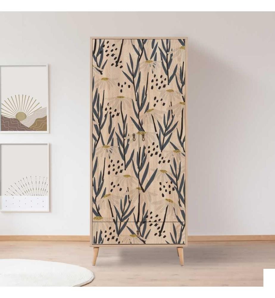 Armoire, Multicolore, Panneau de particules mélaminé, Pieds en bois