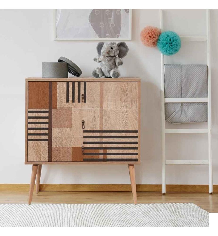 Commode, Multicolore, Panneau de particules mélaminé, Pieds en bois