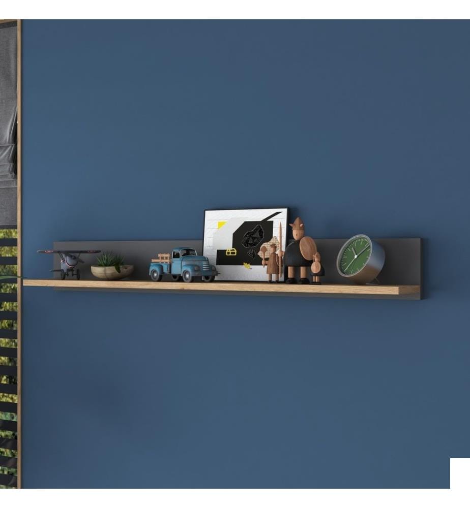 Etagère murale, noyer, anthracite, panneau de particules mélaminé
