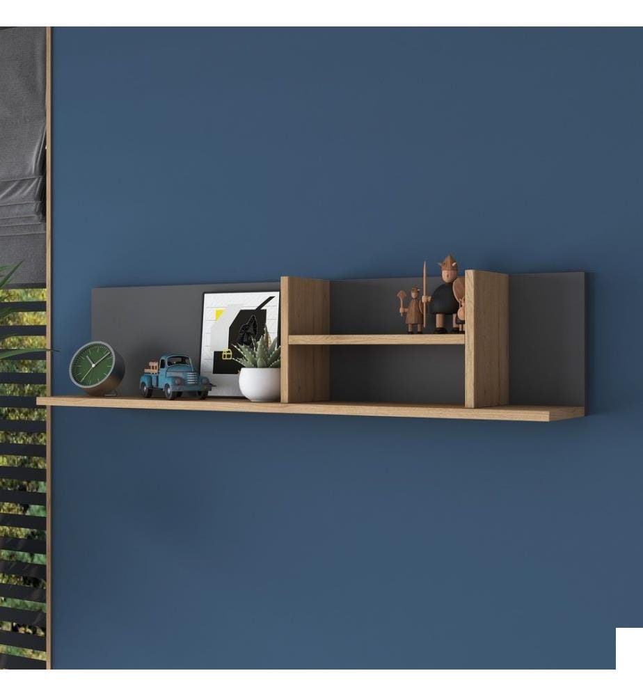 Etagère murale, noyer, anthracite, panneau de particules mélaminé