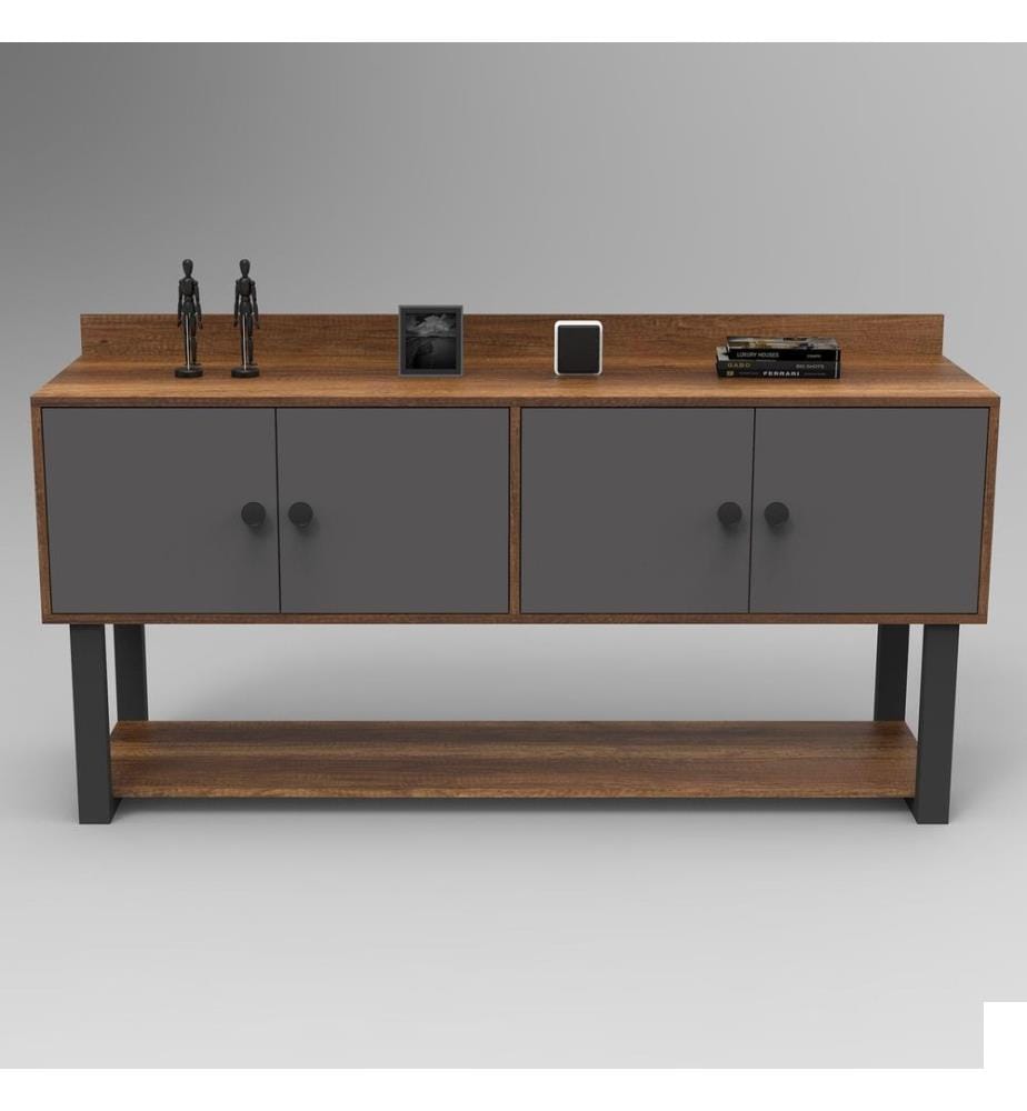Console, Noyer Anthracite, Panneau de particules mélaminé
