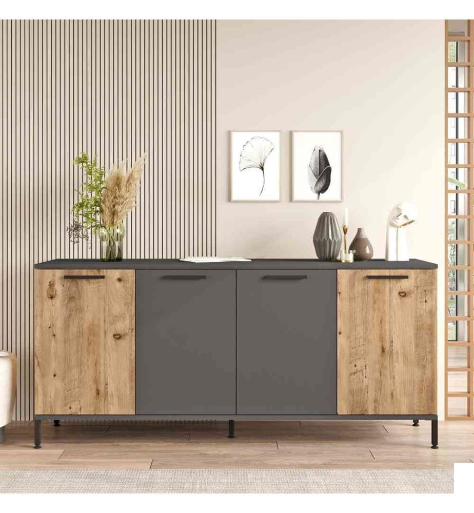 Console, pin atlantique anthracite, panneau de particules mélaminé