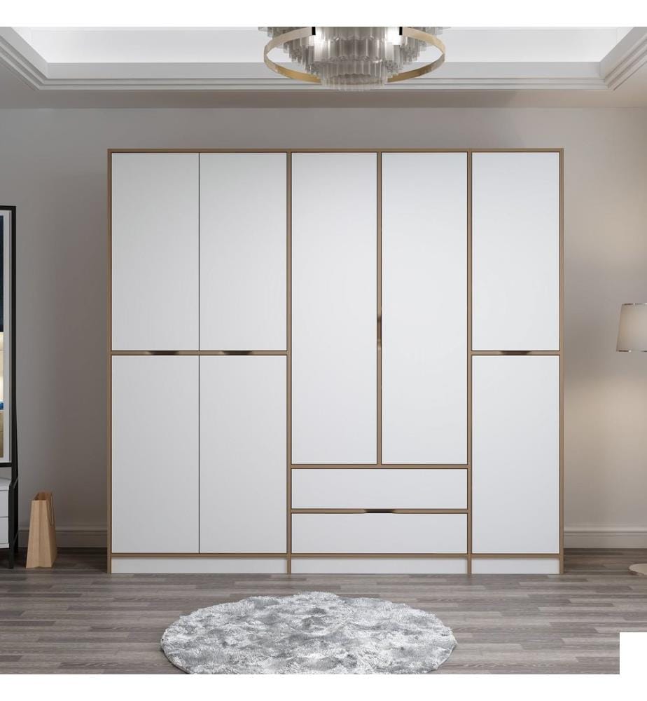 Armoire, blanc, doré, 100 % PANNEAUX DE PARTICULES REVÊTUS DE MÉLAMINE