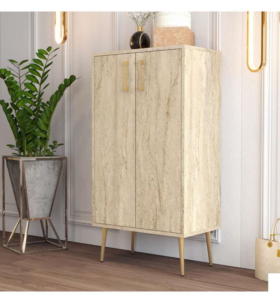 Meuble à chaussures, travertin, panneau de particules 100 % mélaminé
