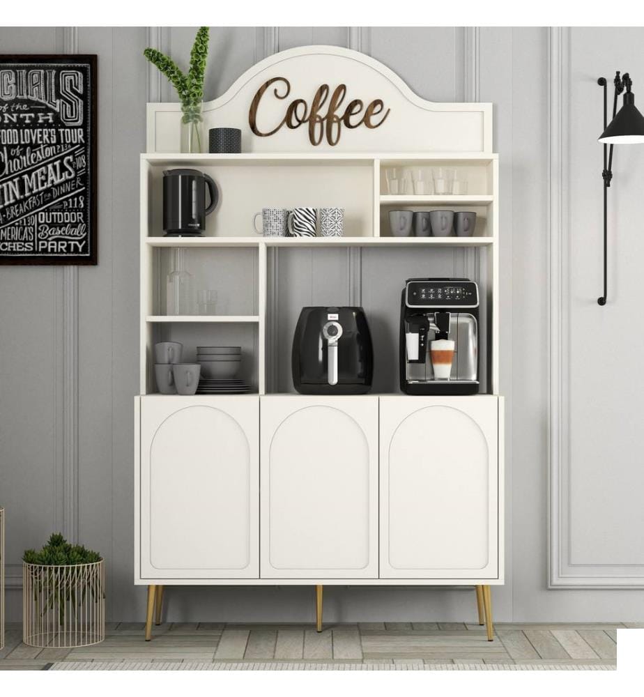 Meuble bar, crème, doré, panneau de particules 100 % mélaminé