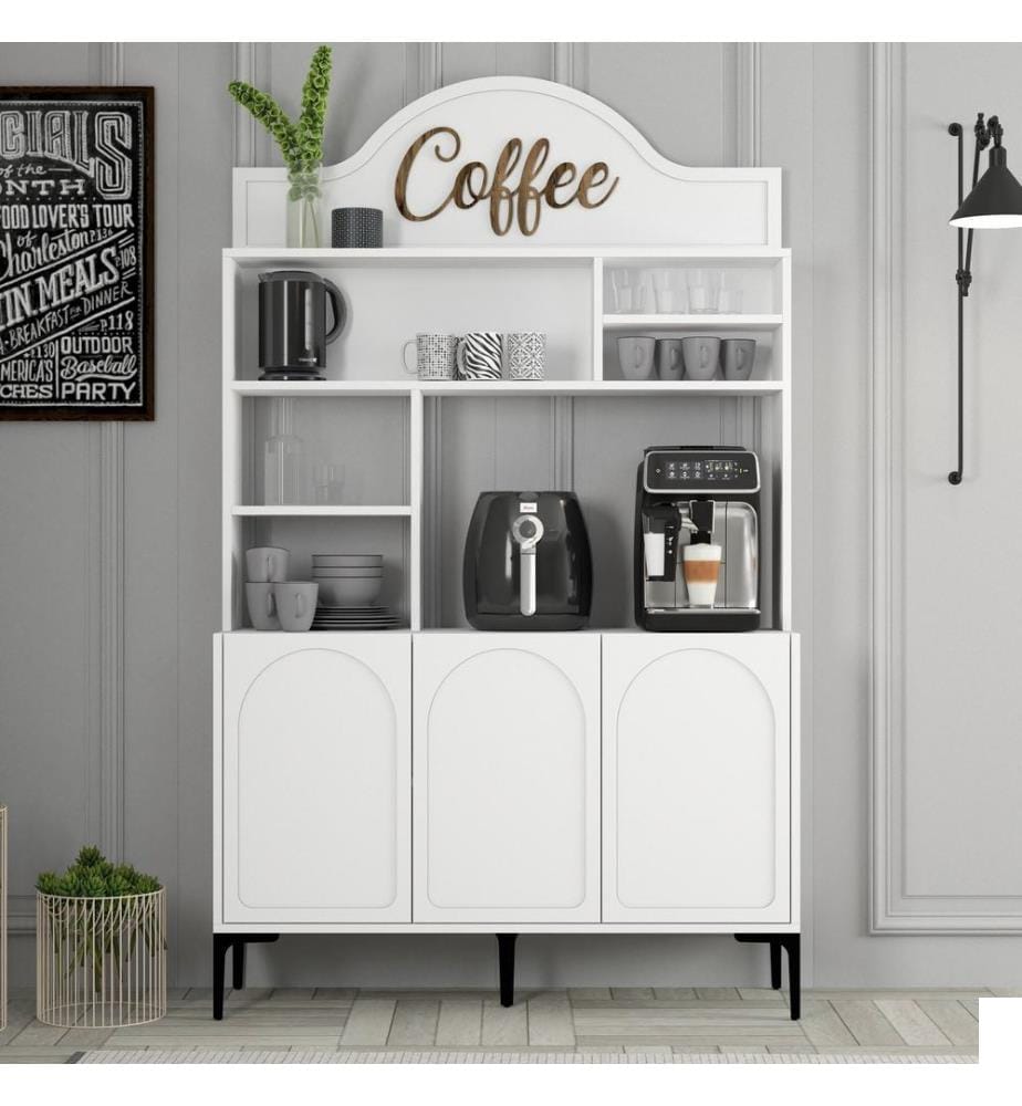 Meuble bar, blanc, noir, 100 % PANNEAUX DE PARTICULES ENDUITS DE MÉLAMINE
