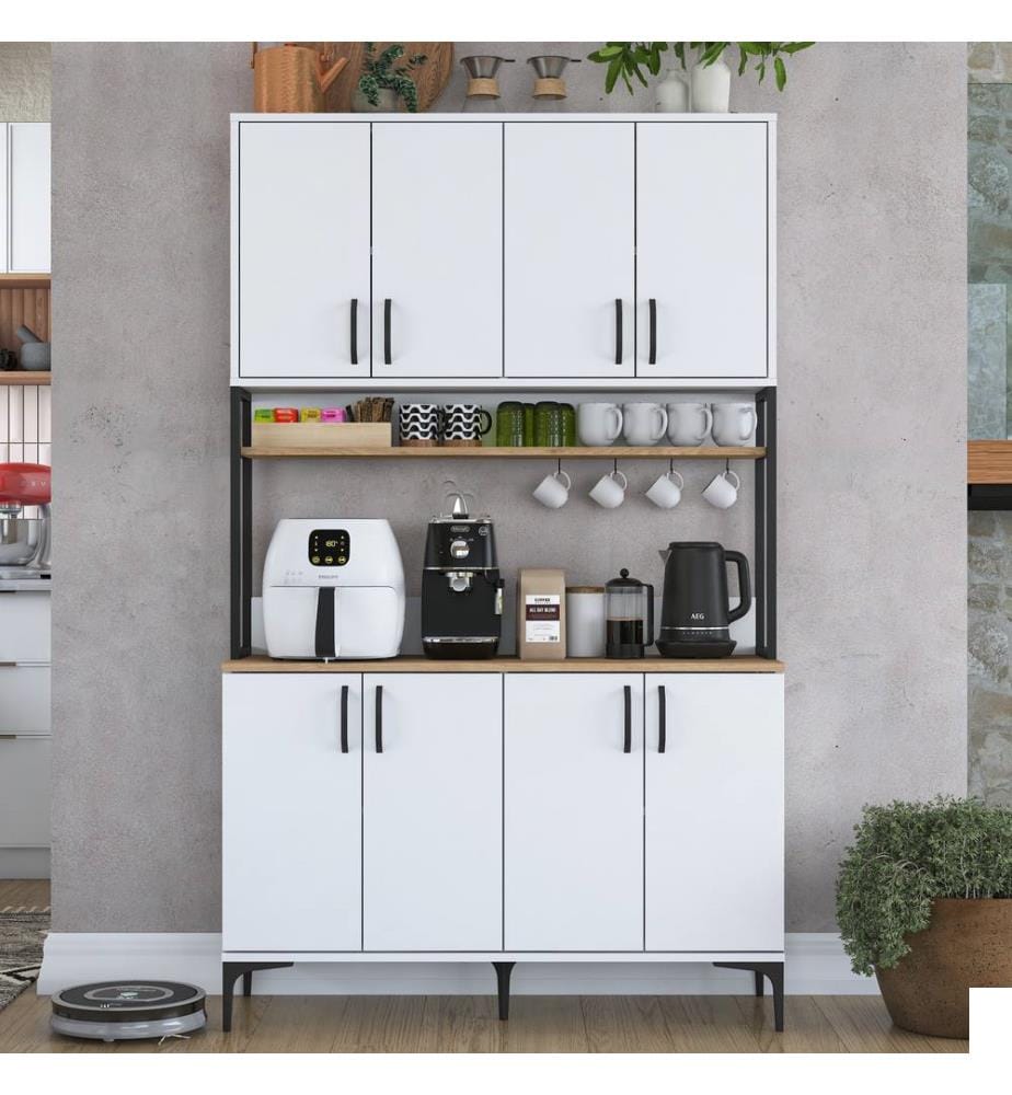 Meuble multifonction, noyer, blanc, 100 % MÉLAMINE DE QUALITÉ E1