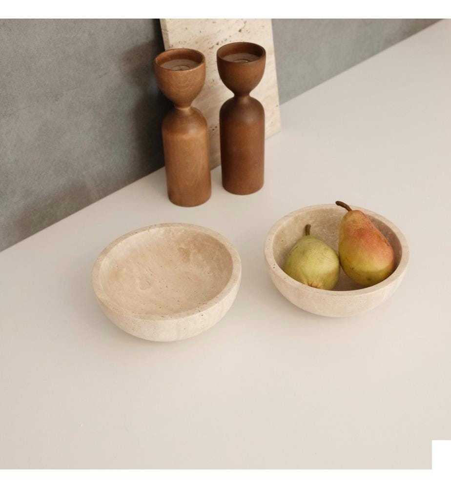 Ensemble de bols, 2 pièces, beige, 100 % MARBRE TRAVERTINE