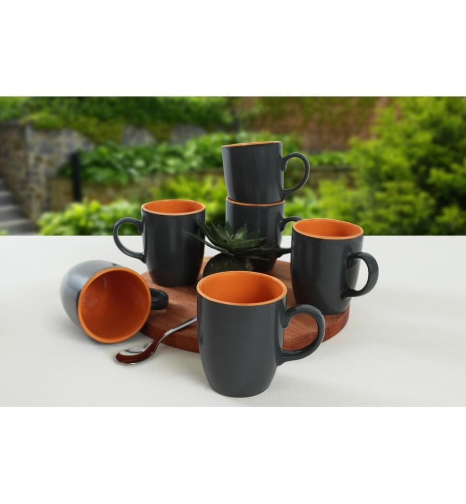 Set de mugs, 6 pièces, Gris, Orange, 100% Ceramic