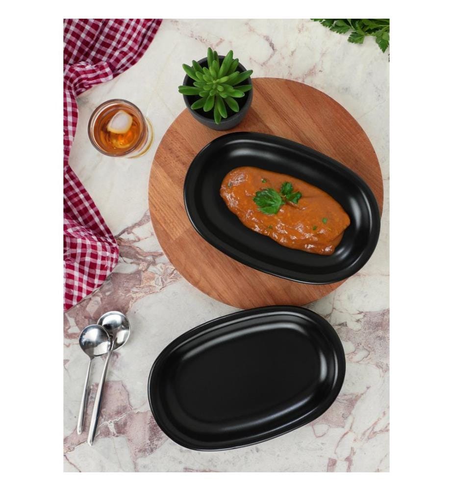 Set d'assiettes, 2 pièces, noir, 100% Ceramic, antibactérien
