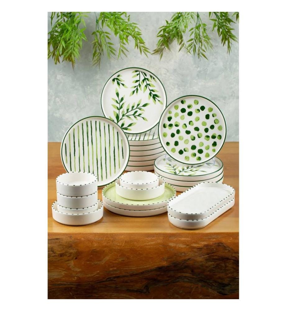 Service de petit-déjeuner, 22 pièces, vert, blanc, 100 % CÉRAMIQUE