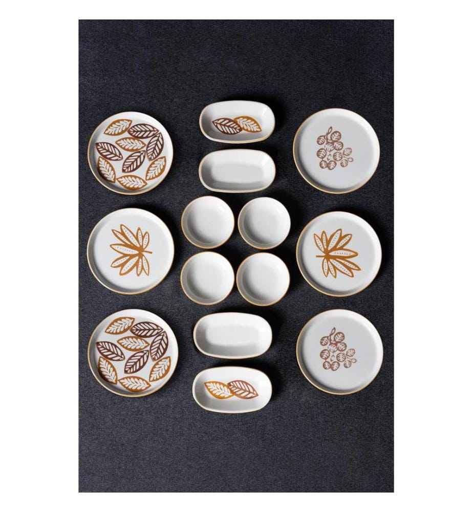Ensemble pour petit-déjeuner, 14 pièces, marron, 100 % CÉRAMIQUE