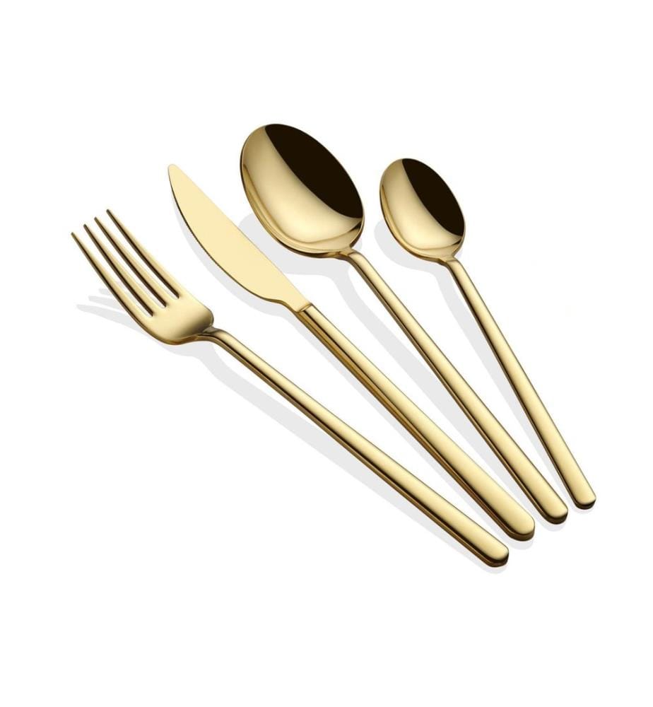 Ensemble de couverts, 24 pièces, doré, 100 % ACIER INOXYDABLE, revêtement en titane PVD