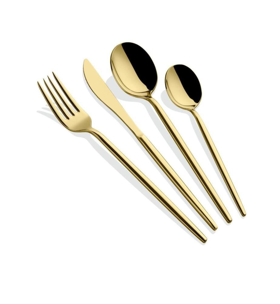 Ensemble de couverts, 24 pièces, or, 100 % ACIER INOXYDABLE, revêtement en titane PVD