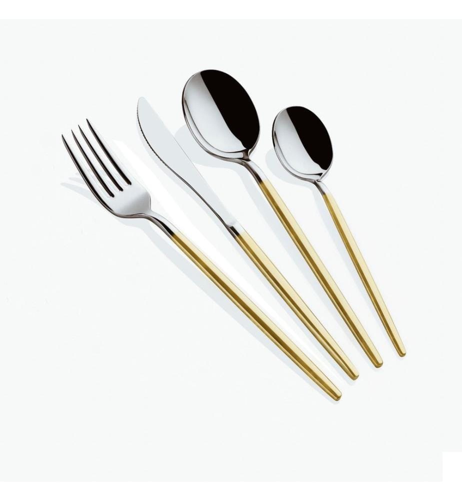 Ensemble de couverts, 24 pièces, or, argent, 100 % ACIER INOXYDABLE, revêtement en or 24 carats